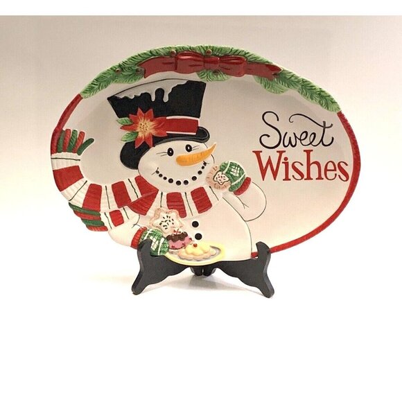 Fitz Floyd Platter Sweet Wishes Christmas Holiday Snowman Scarf Top Hat Cookies - Picture 2 of 8
